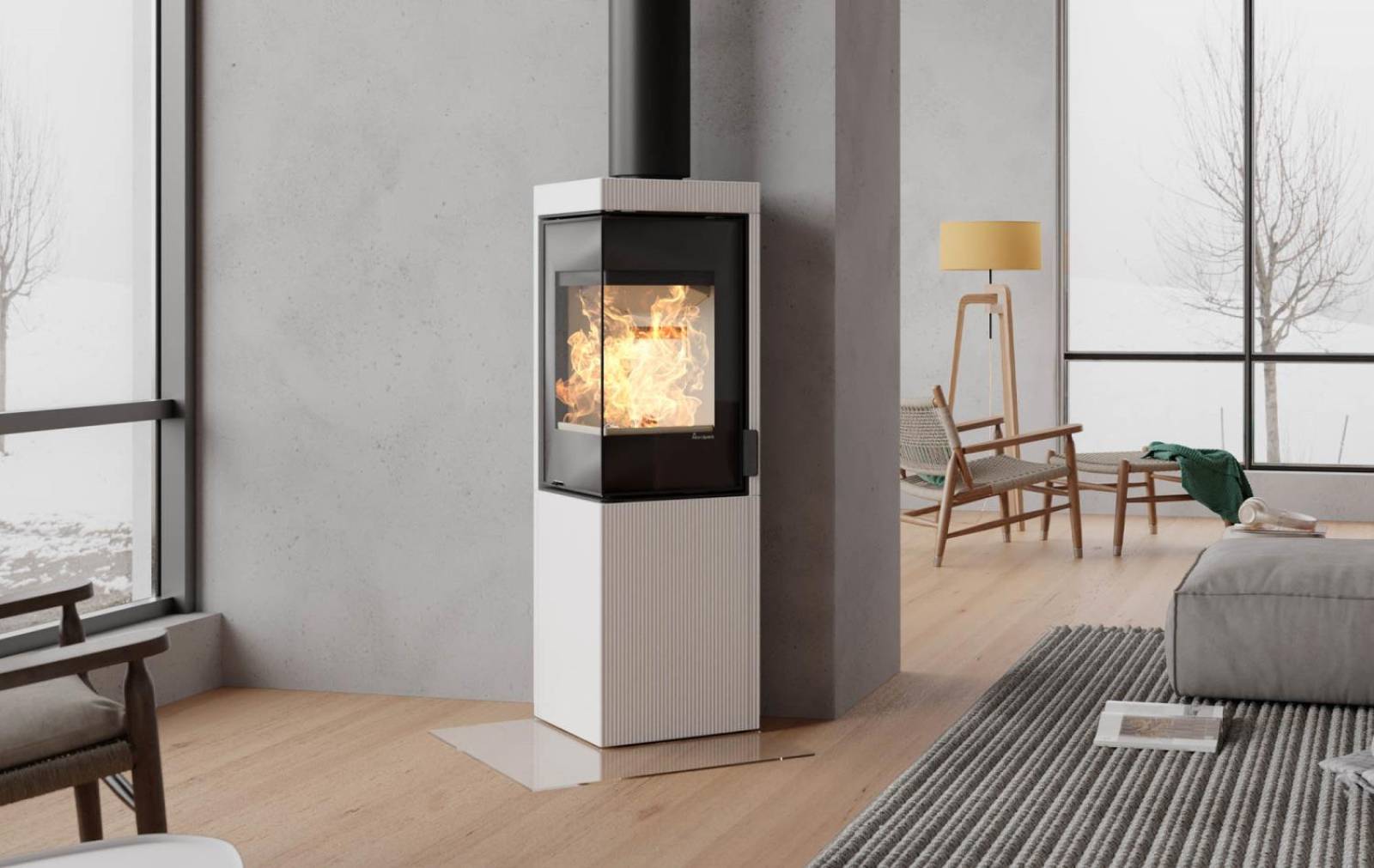 Poêle à bois d'angle, la gamme Quadro de la marque Nordpeis