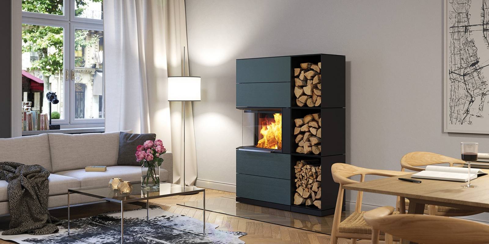 Poêle à bois Hase Padua 185 céramique griffée baltique 