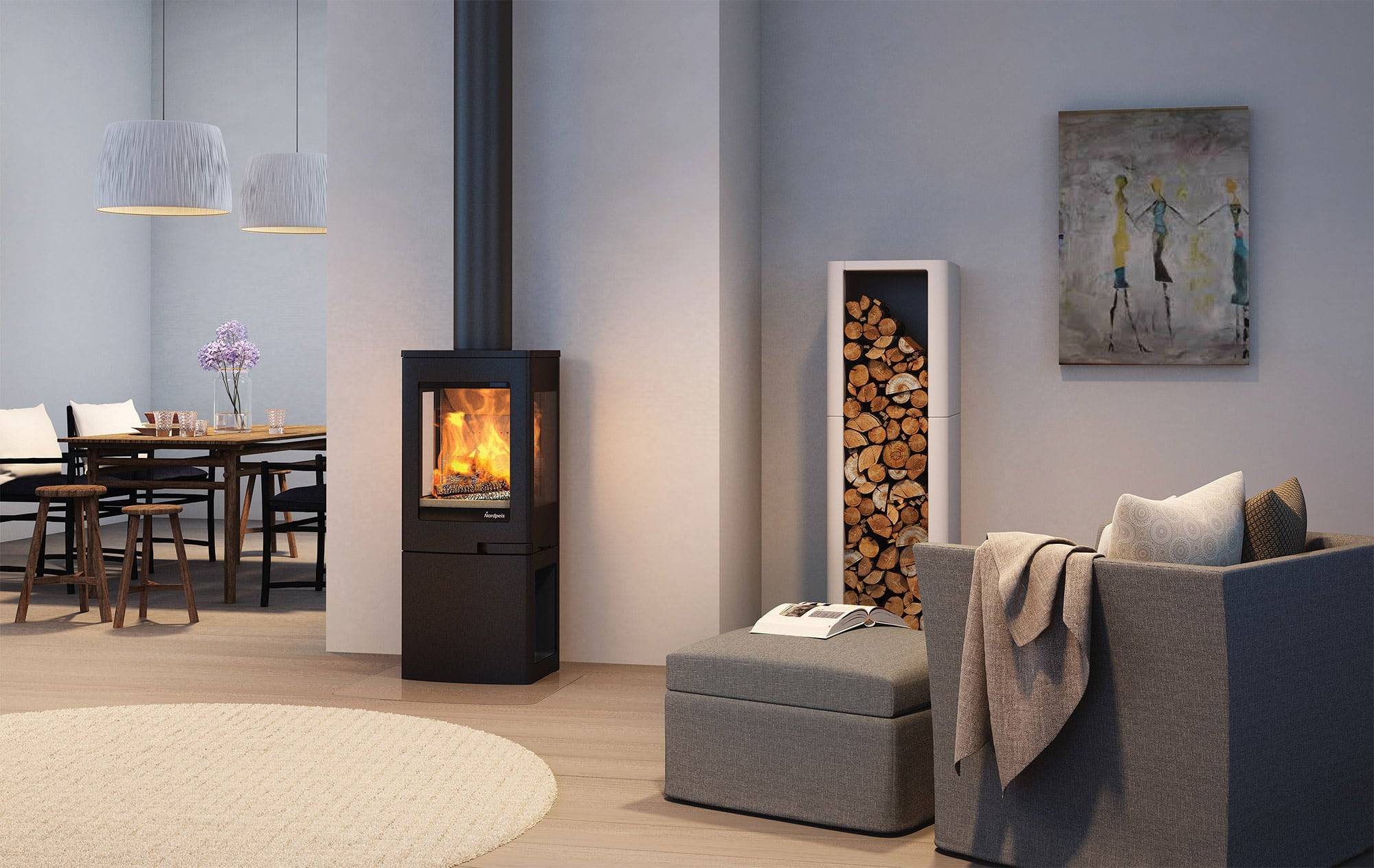 Poêle à bois Nordpeis Uno 2 avec casier bois