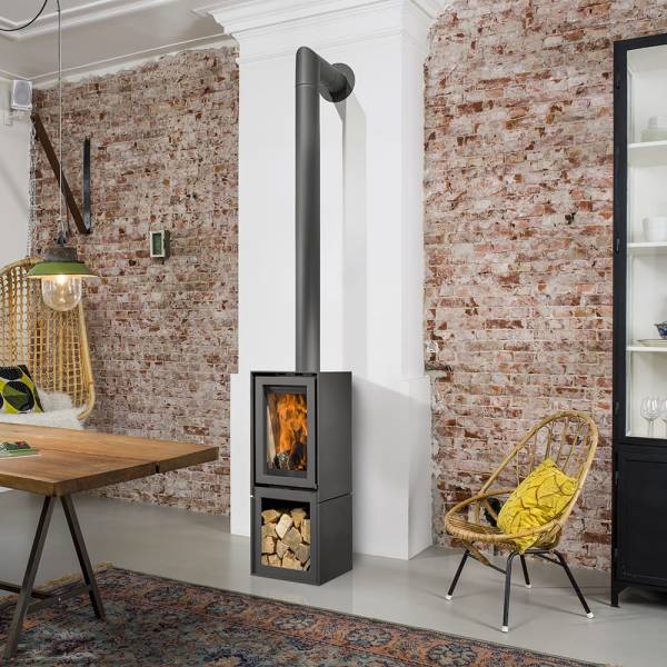 Poêle à bois Barbas Box 20-45 sur socle bûcher 