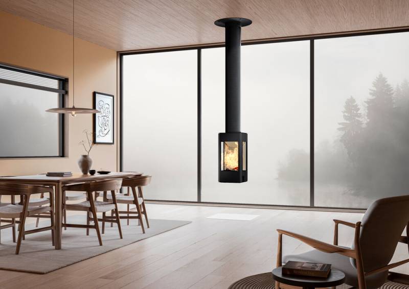 Poele à bois central suspendu a plafond you de Nordpeis