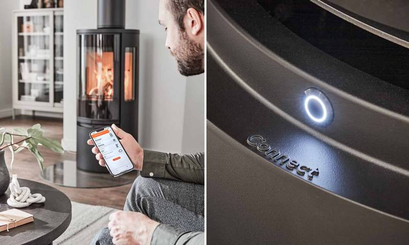 Poêle à bois à régulation automatique CONTURA, 556G connecté et de forme ronde